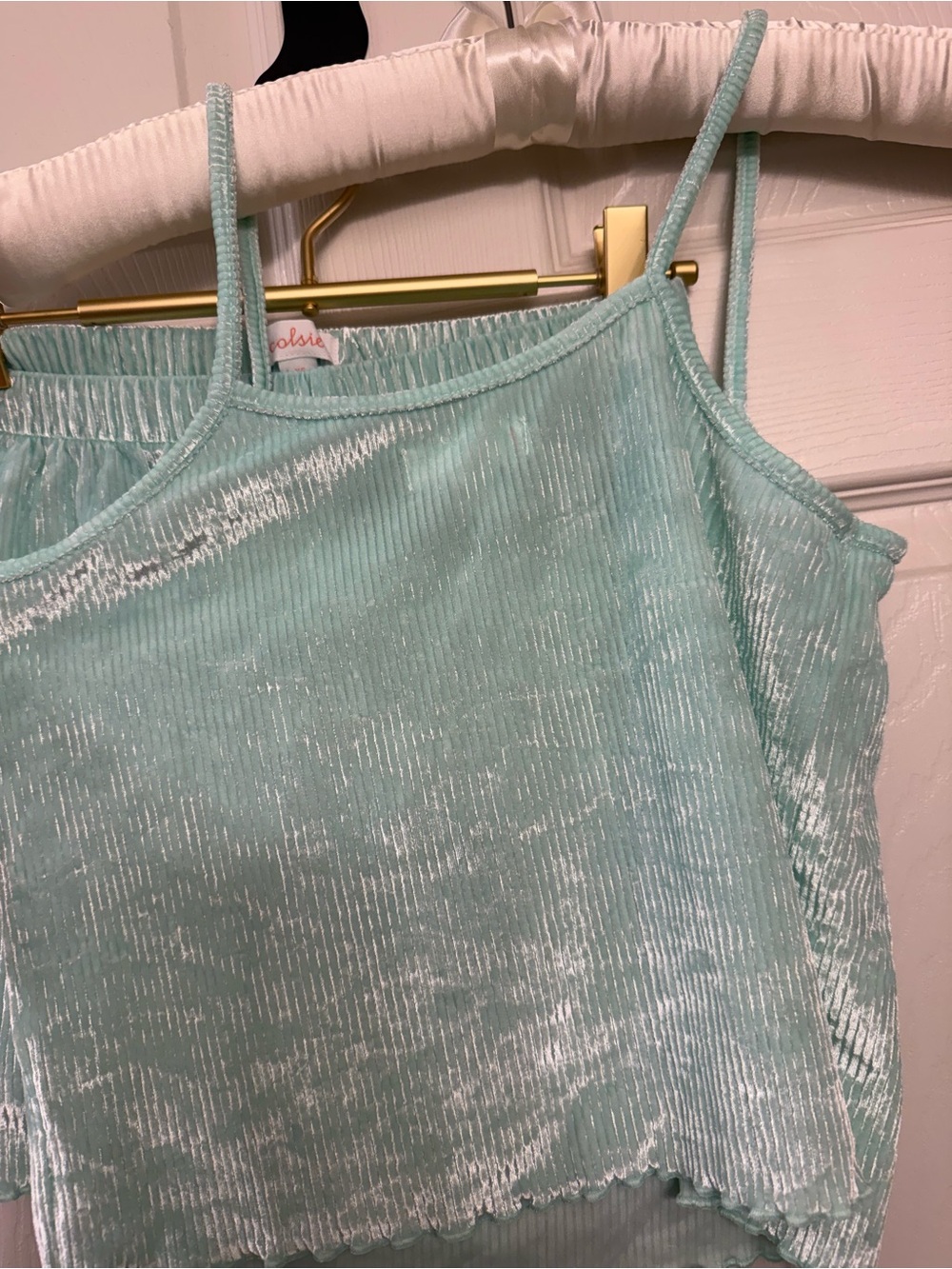 Colsie Mint Ribbed Velvet Cami & Short Set - Picture 6 of 7